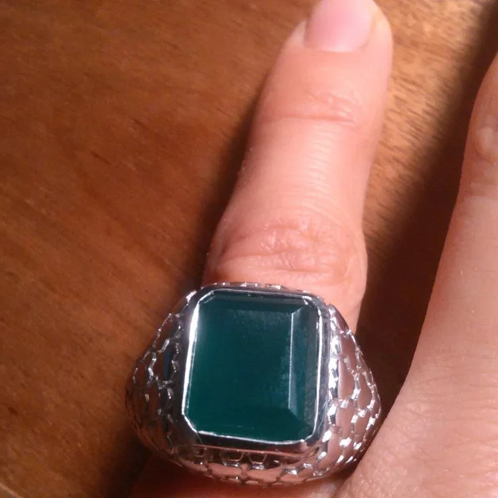 Men's Verde Onyx Art Deco Sterling Silver Ring (Size 6)